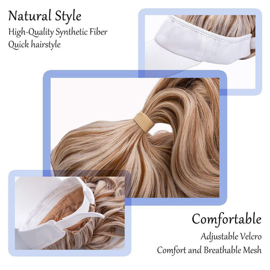 Golf Ponytail Extension Hair Synthetic Wig Curly Wavy Wigs with Visor Hat hair Wigs for Women