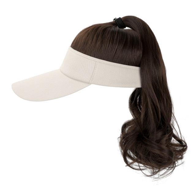 Golf Ponytail Extension Hair Synthetic Wig Curly Wavy Wigs with Visor Hat hair Wigs for Women