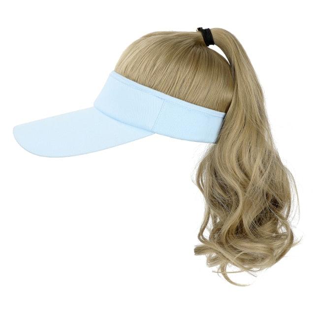 Golf Ponytail Extension Hair Synthetic Wig Curly Wavy Wigs with Visor Hat hair Wigs for Women
