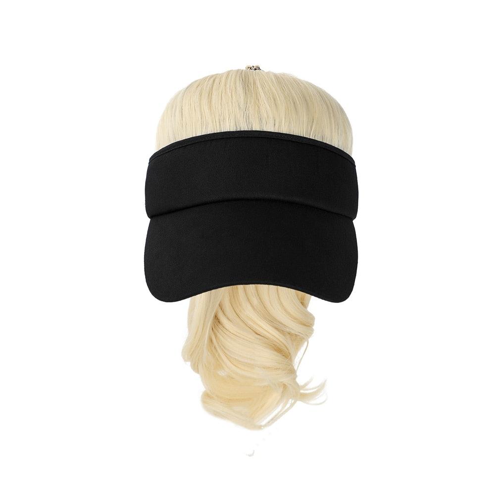 Golf Ponytail Extension Hair Synthetic Wig Curly Wavy Wigs with Visor Hat hair Wigs for Women