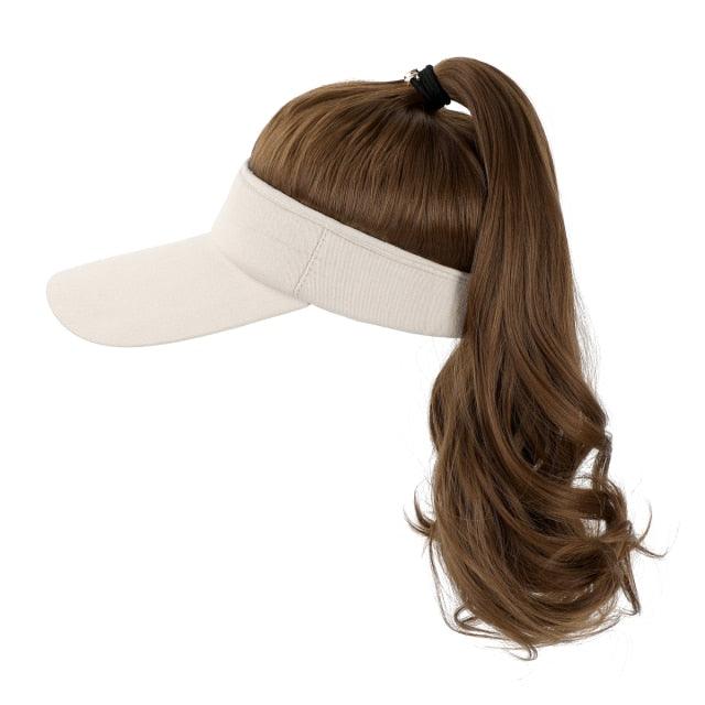 Golf Ponytail Extension Hair Synthetic Wig Curly Wavy Wigs with Visor Hat hair Wigs for Women