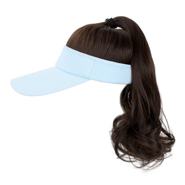 Golf Ponytail Extension Hair Synthetic Wig Curly Wavy Wigs with Visor Hat hair Wigs for Women