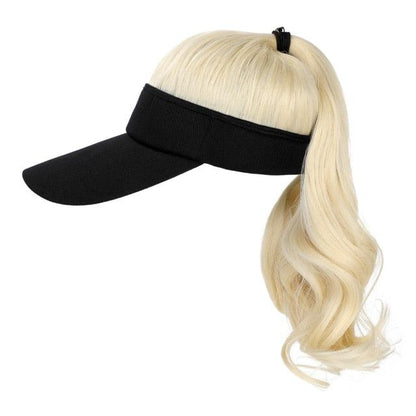 Golf Ponytail Extension Hair Synthetic Wig Curly Wavy Wigs with Visor Hat hair Wigs for Women