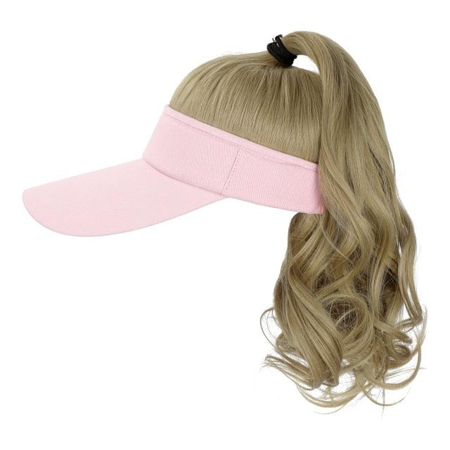 Golf Ponytail Extension Hair Synthetic Wig Curly Wavy Wigs with Visor Hat hair Wigs for Women