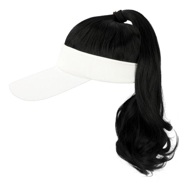 Golf Ponytail Extension Hair Synthetic Wig Curly Wavy Wigs with Visor Hat hair Wigs for Women