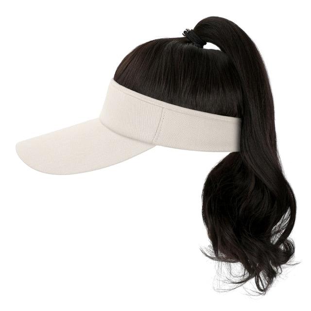 Golf Ponytail Extension Hair Synthetic Wig Curly Wavy Wigs with Visor Hat hair Wigs for Women