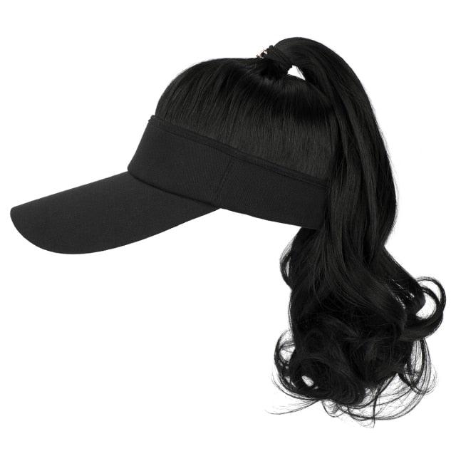 Golf Ponytail Extension Hair Synthetic Wig Curly Wavy Wigs with Visor Hat hair Wigs for Women
