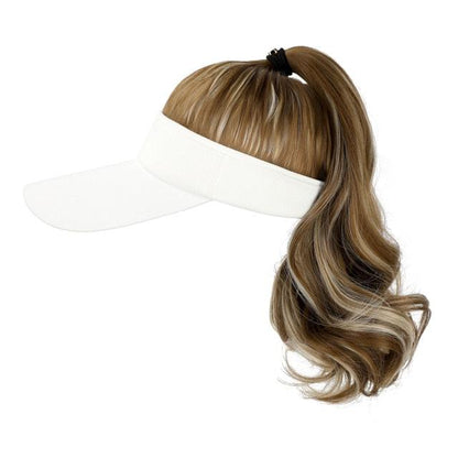 Golf Ponytail Extension Hair Synthetic Wig Curly Wavy Wigs with Visor Hat hair Wigs for Women