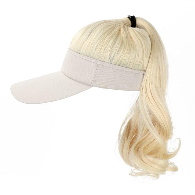 Golf Ponytail Extension Hair Synthetic Wig Curly Wavy Wigs with Visor Hat hair Wigs for Women