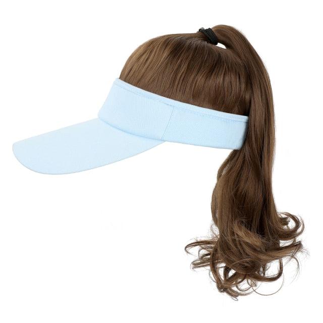 Golf Ponytail Extension Hair Synthetic Wig Curly Wavy Wigs with Visor Hat hair Wigs for Women