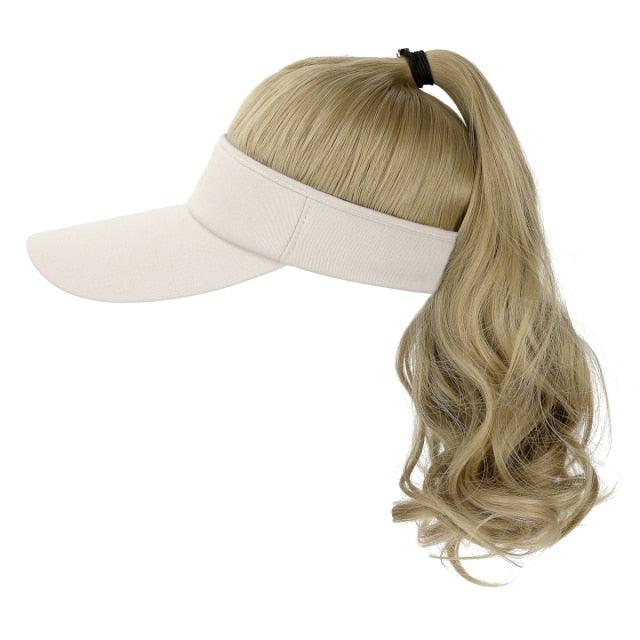 Golf Ponytail Extension Hair Synthetic Wig Curly Wavy Wigs with Visor Hat hair Wigs for Women