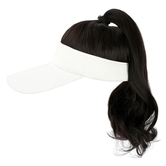 Golf Ponytail Extension Hair Synthetic Wig Curly Wavy Wigs with Visor Hat hair Wigs for Women