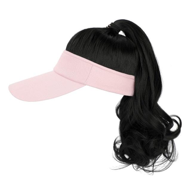 Golf Ponytail Extension Hair Synthetic Wig Curly Wavy Wigs with Visor Hat hair Wigs for Women