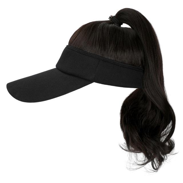 Golf Ponytail Extension Hair Synthetic Wig Curly Wavy Wigs with Visor Hat hair Wigs for Women