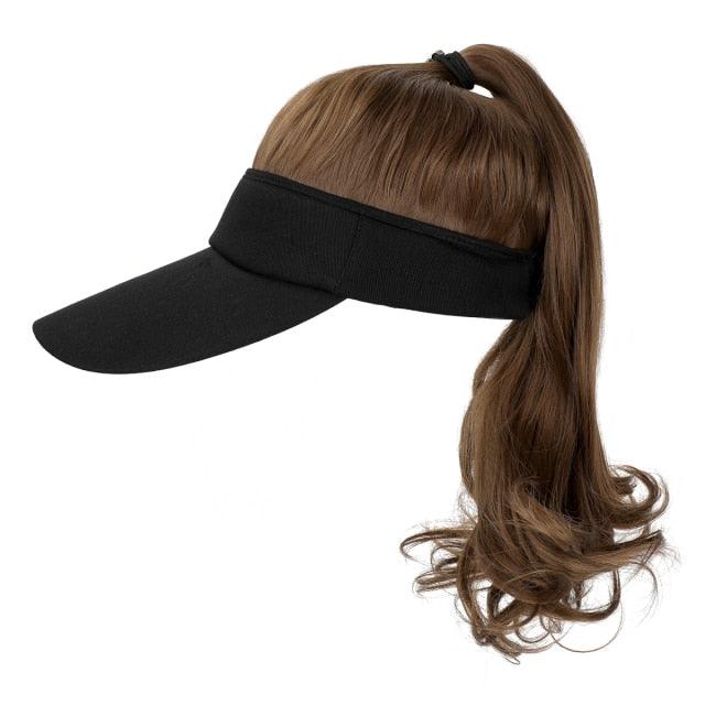 Golf Ponytail Extension Hair Synthetic Wig Curly Wavy Wigs with Visor Hat hair Wigs for Women