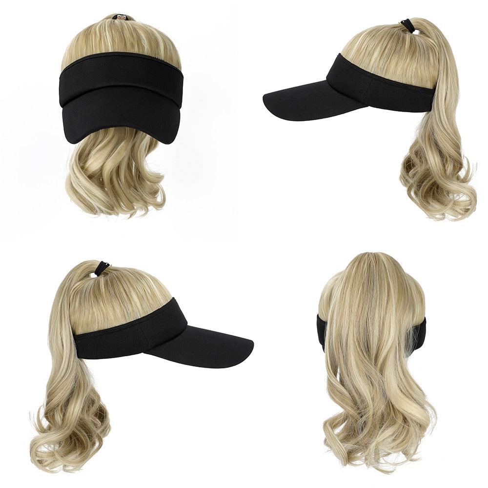 Golf Ponytail Extension Hair Synthetic Wig Curly Wavy Wigs with Visor Hat hair Wigs for Women