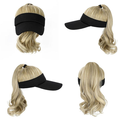 Golf Ponytail Extension Hair Synthetic Wig Curly Wavy Wigs with Visor Hat hair Wigs for Women