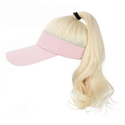 Golf Ponytail Extension Hair Synthetic Wig Curly Wavy Wigs with Visor Hat hair Wigs for Women