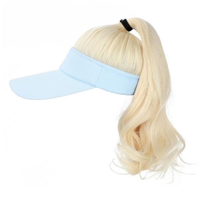 Golf Ponytail Extension Hair Synthetic Wig Curly Wavy Wigs with Visor Hat hair Wigs for Women