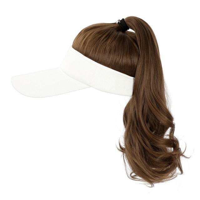 Golf Ponytail Extension Hair Synthetic Wig Curly Wavy Wigs with Visor Hat hair Wigs for Women