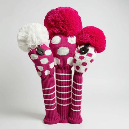 Pink & White Dot Knit Headcover Set (Driver, Wood, Hybrid) - Just4Golf