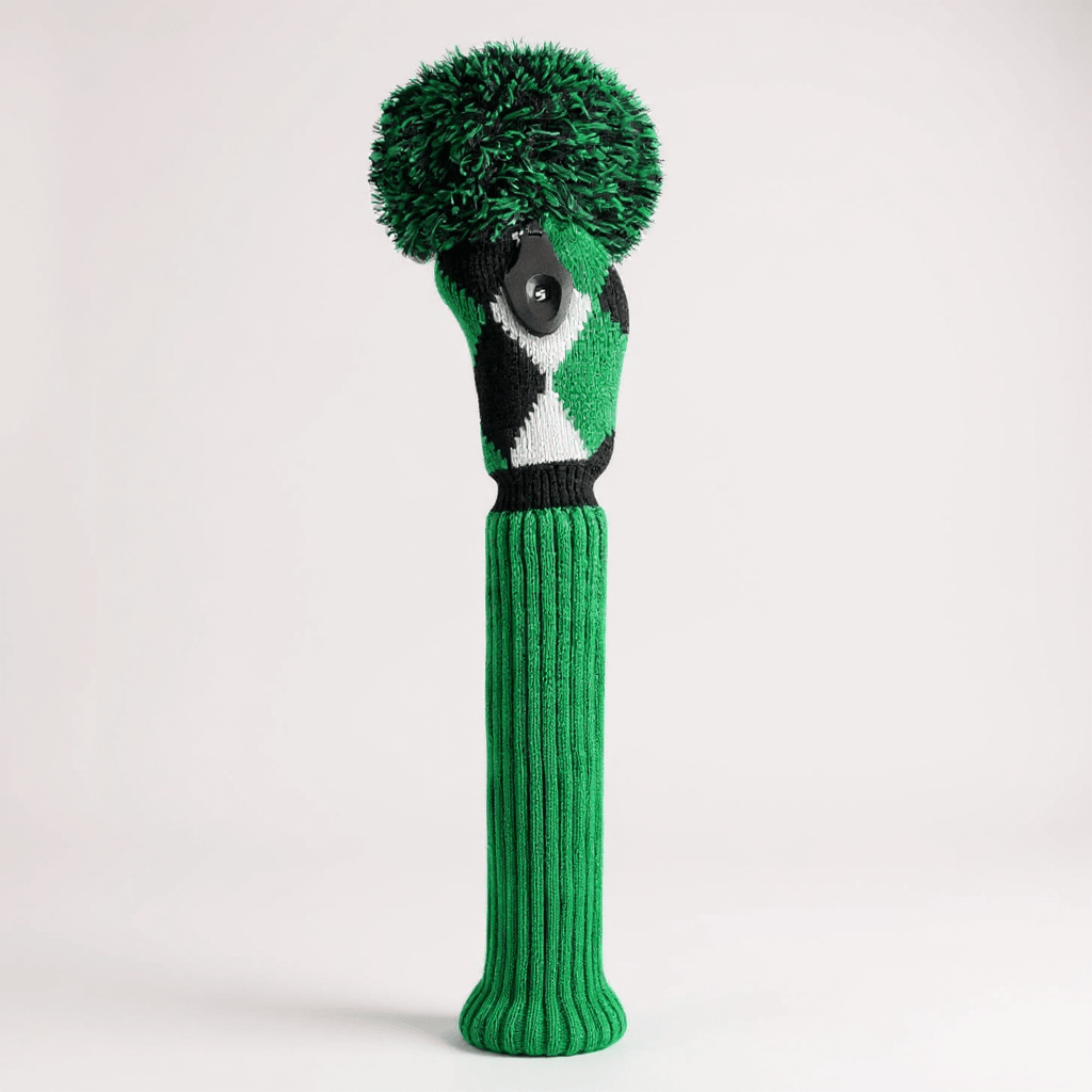 Green, Black & White Diamond Knit Fairway Wood Headcover - Just4Golf