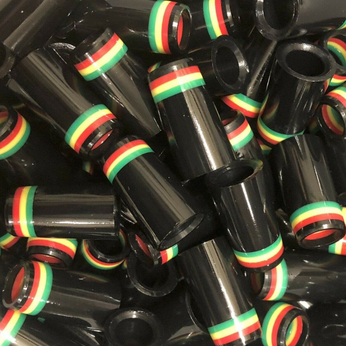 Premium Quality Iron Ferrules Black w/ Red, Yellow & Green Rings Rasta 1”