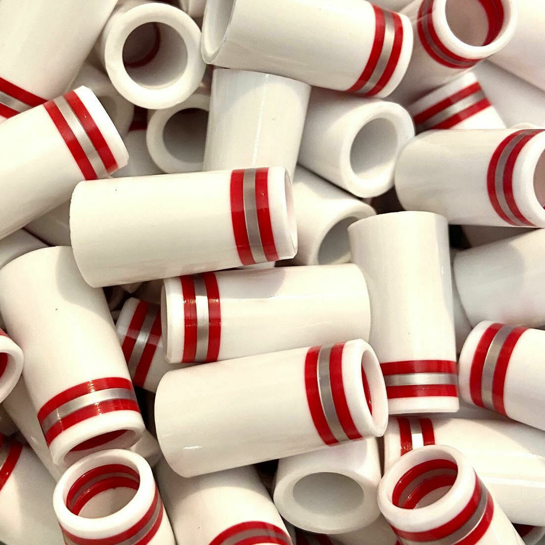 Premium Quality Iron Ferrules White w/ Red & Silver Rings 1”
