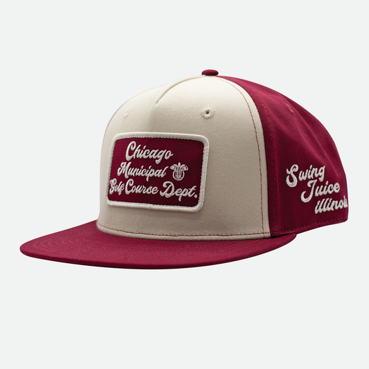 Golf Chicago Muni Unisex Snapback Hat Khaki/Maroon O/S - Final Sale