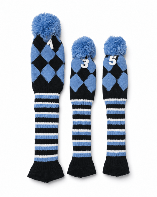 Vintage Vibe Golf Club Headcovers Set – 3pcs Knitted Pom Pom Sock Covers for Drivers and Fairway Woods