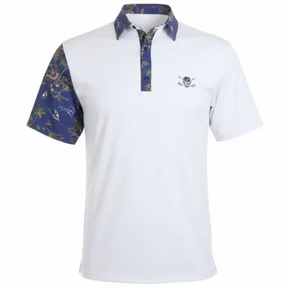 VIP Cool-Stretch Men's Golf Shirt - White/Ocean Blue