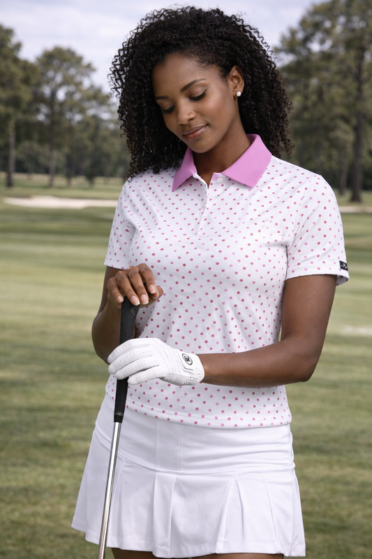 Women's Pink Polka Dot Performance Golf Polo