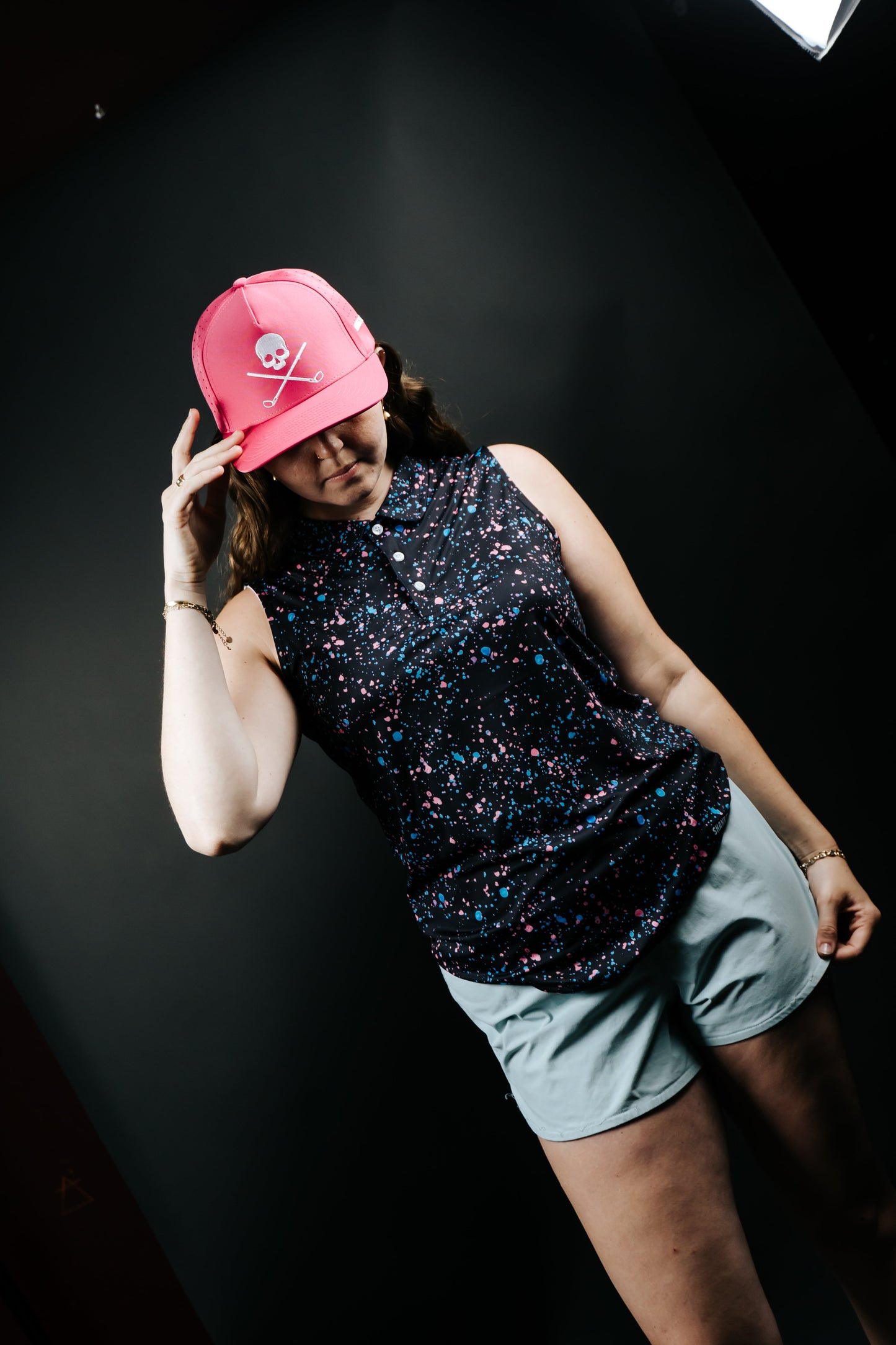 Womens Black Paint Splatter Polo