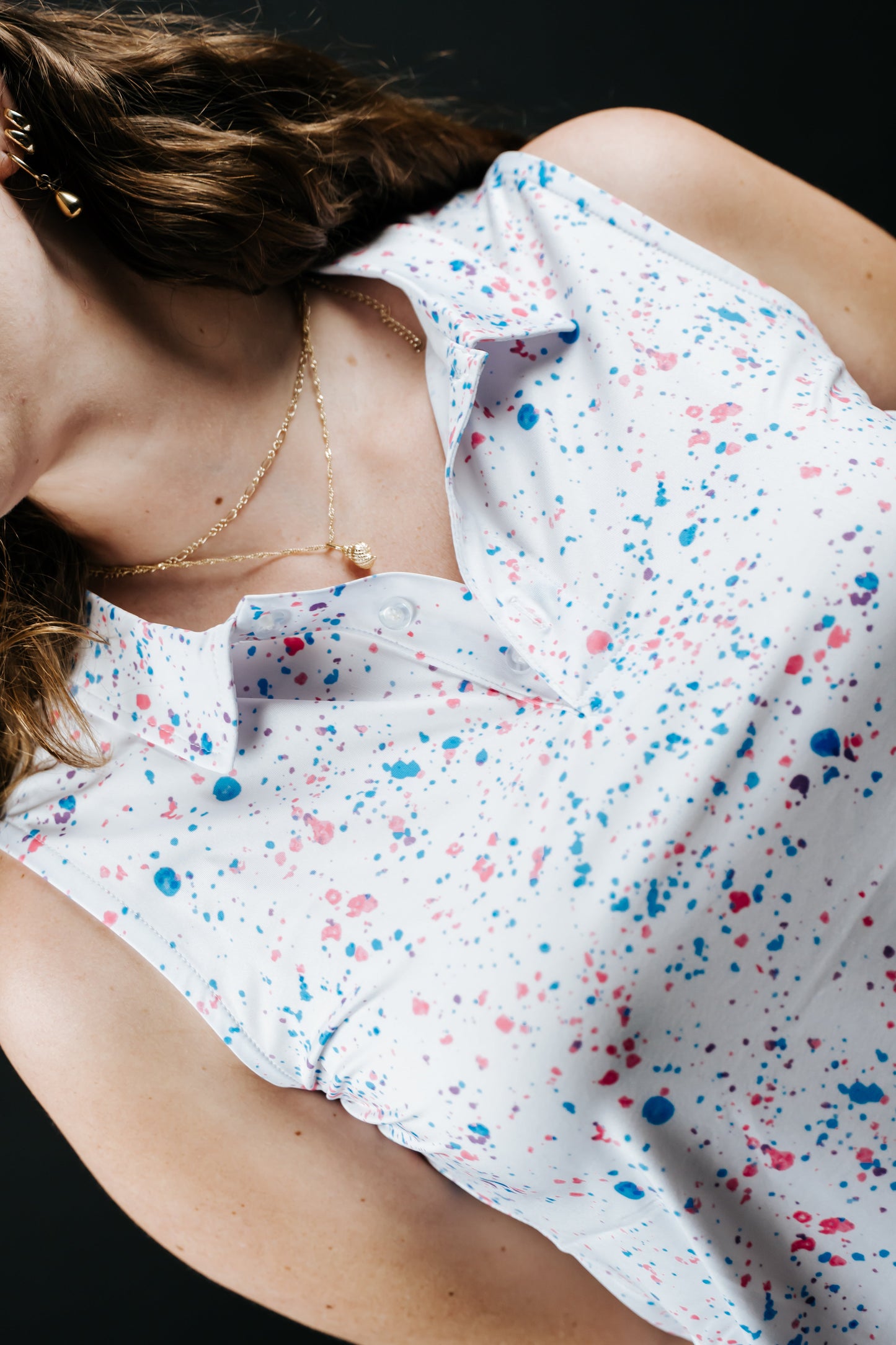 Womens White Paint Splatter Polo