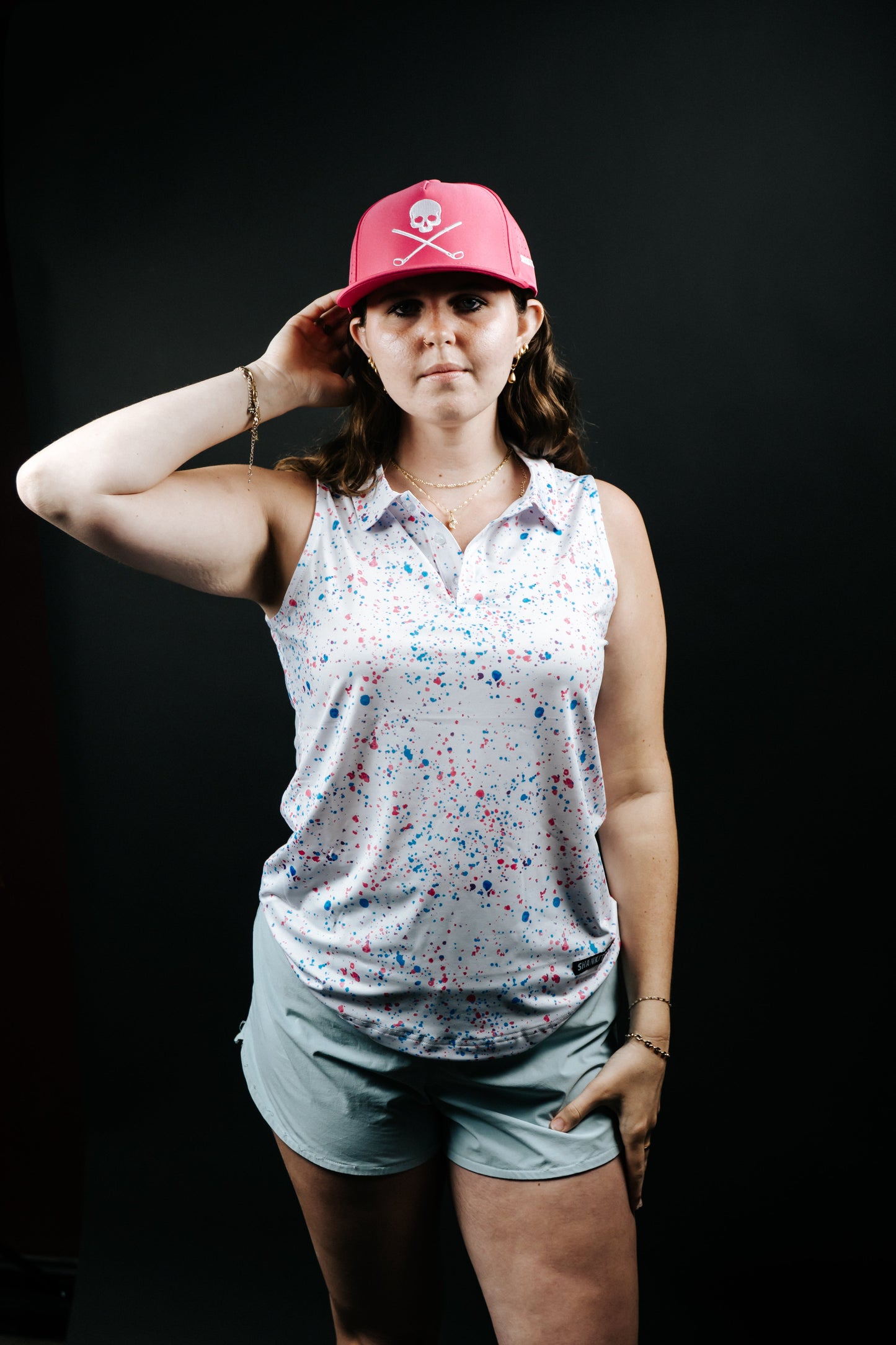 Womens White Paint Splatter Polo