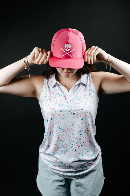 Womens White Paint Splatter Polo